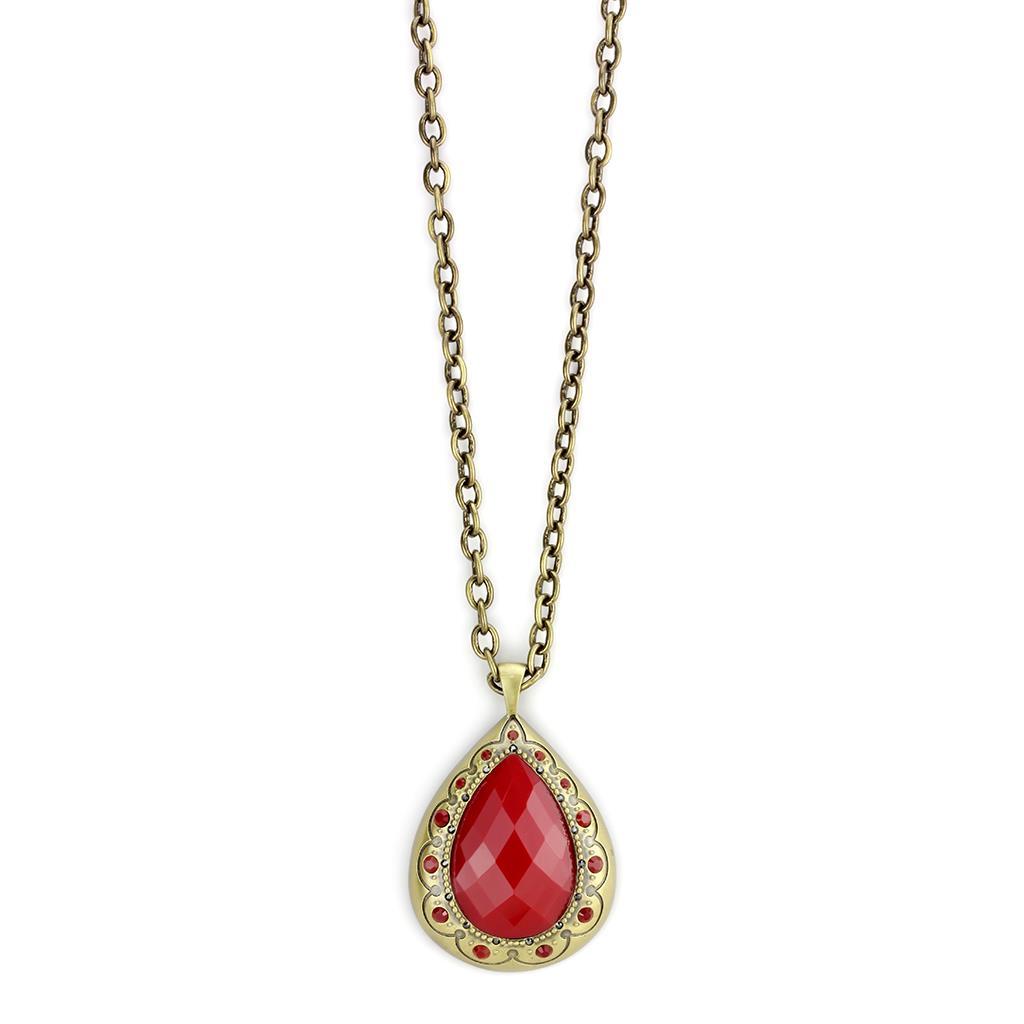 Antique Copper Brass Chain Pendant with Synthetic Synthetic Stone in Red Series