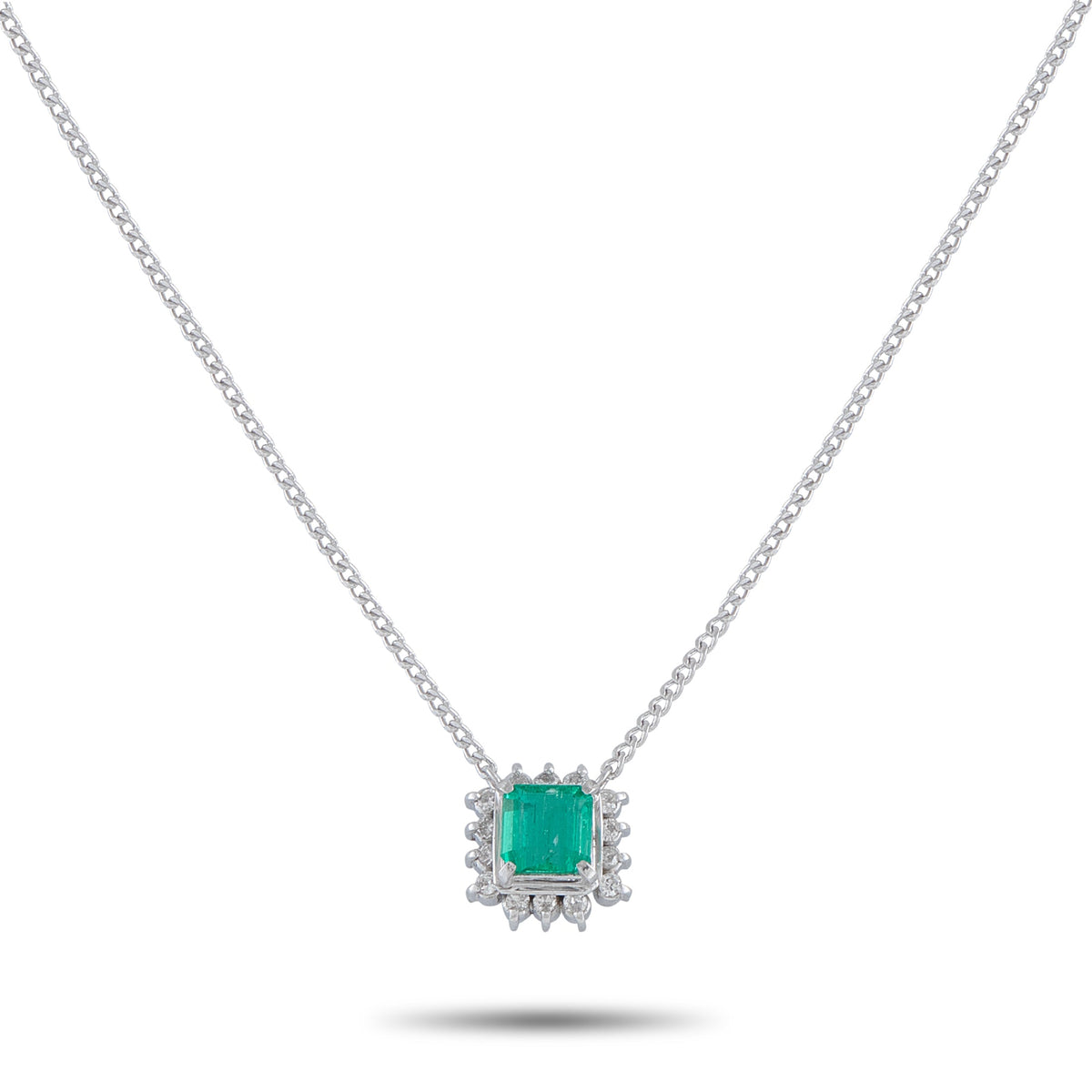 LB Exclusive Platinum 0.12ct Diamond and Emerald Necklace MF06-041026