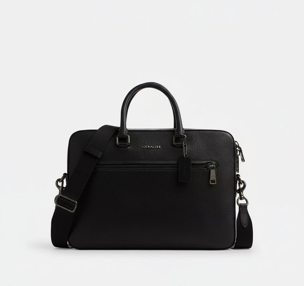 NWT Coach Ethan Slim Brief Laptop Leather Bag In Black