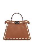 Fendi Women Peekaboo Iseeu Small Sellier Cuoio Romano Leather Bag With Oversized Stitching