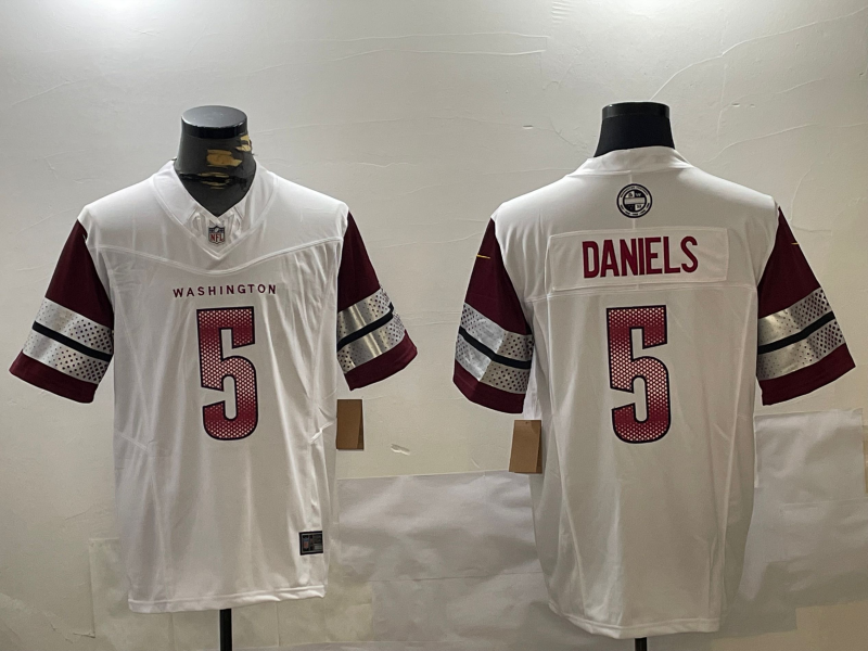 Men's Washington Commanders Jayden Daniels #5 White Player Game jersey