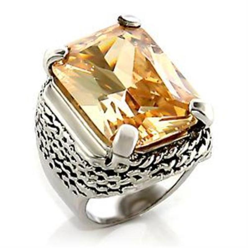 Rhodium Brass Ring with AAA Grade CZ in Champagne