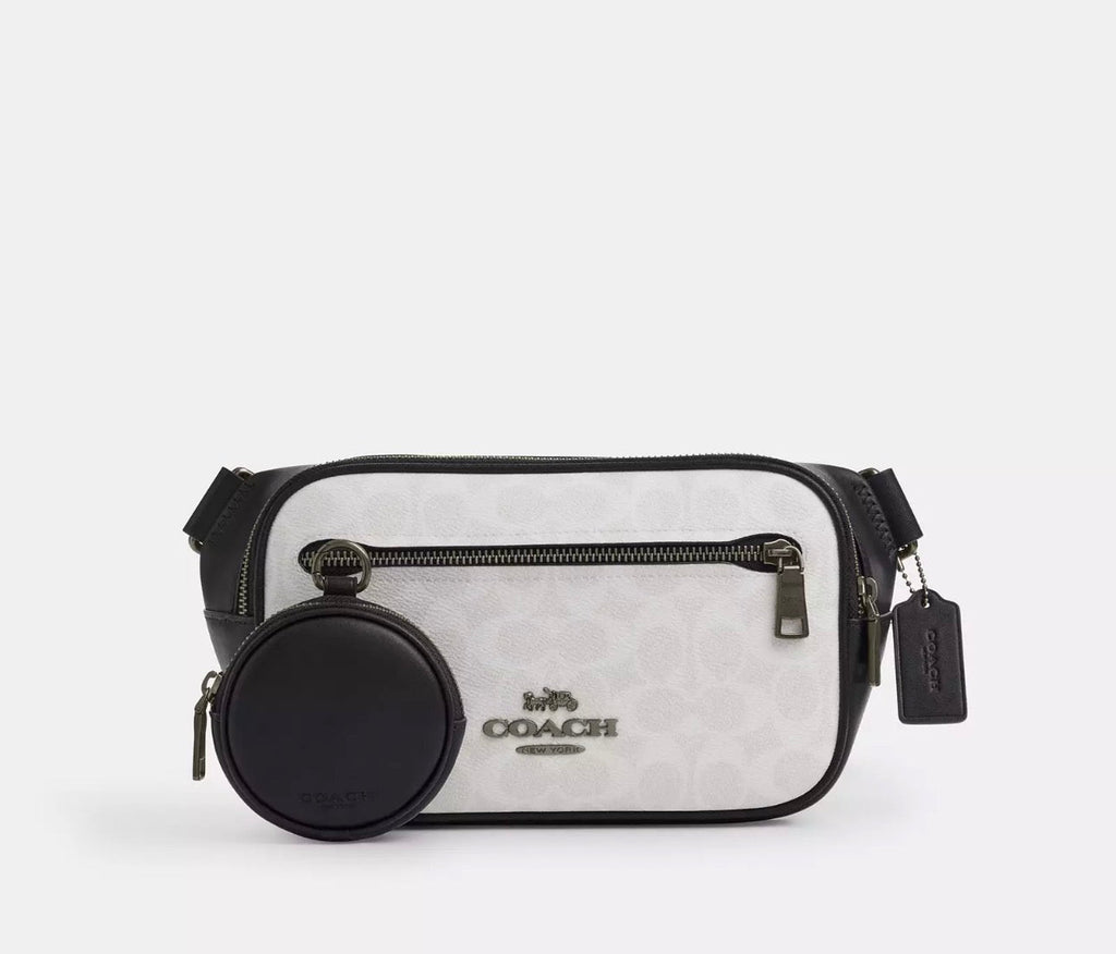 NWT Coach Unisex Elias Belt Bag In Signature Canvas & Smooth Leather