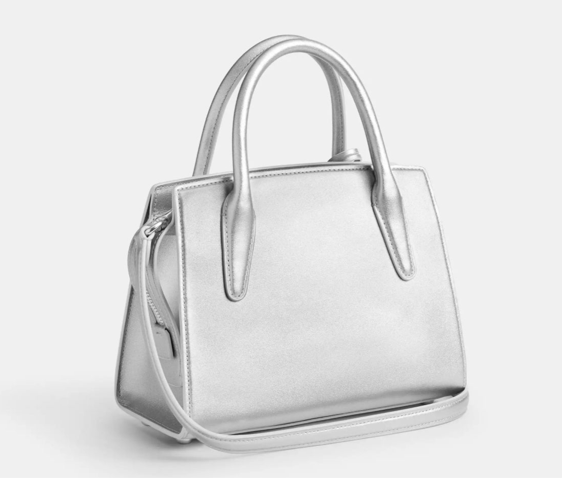 NWT Coach Medium Andrea Carryall Leather Handbag Crossbody In Silver