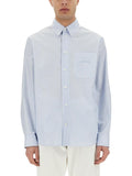 Versace Men Striped Shirt With Silk Printed Insert