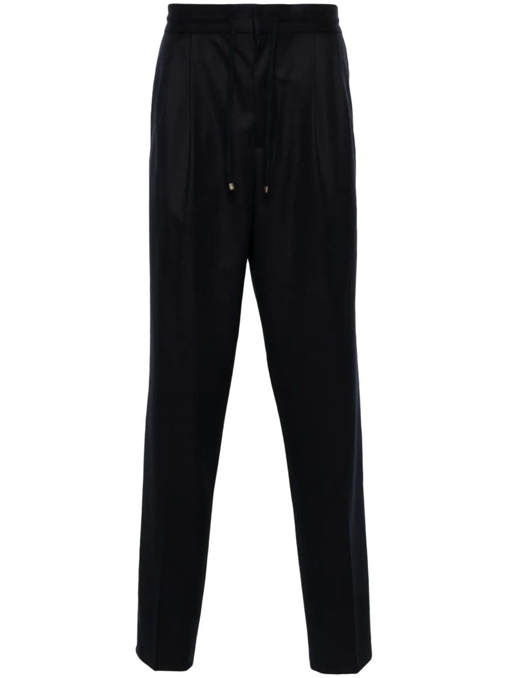 Brunello Cucinelli Men Wool Flannel Leisure Fit Trousers With Drawstring And Double Pleats