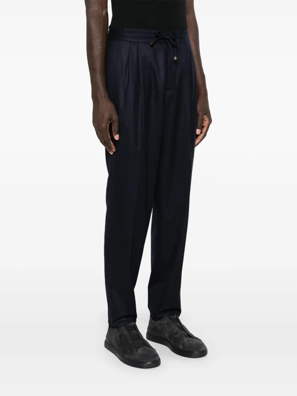 Brunello Cucinelli Men Wool Flannel Leisure Fit Trousers With Drawstring And Double Pleats