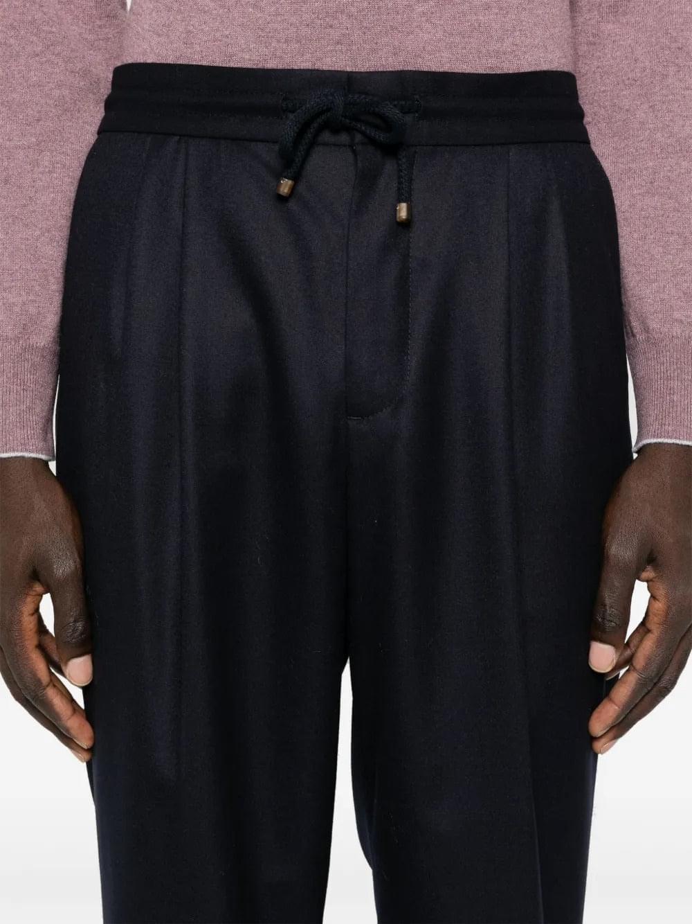 Brunello Cucinelli Men Wool Flannel Leisure Fit Trousers With Drawstring And Double Pleats
