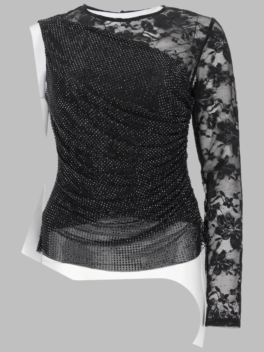 Self-Portrait Women Top Monospalla Con Strass E Pizzo