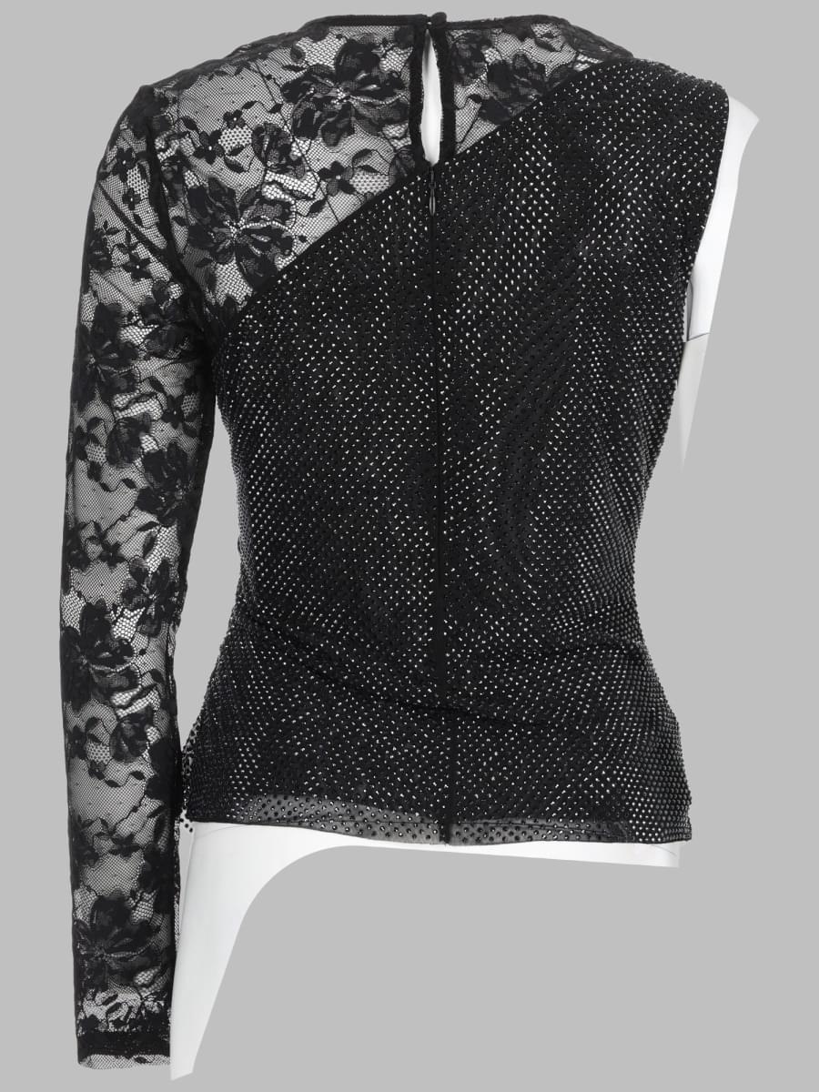 Self-Portrait Women Top Monospalla Con Strass E Pizzo