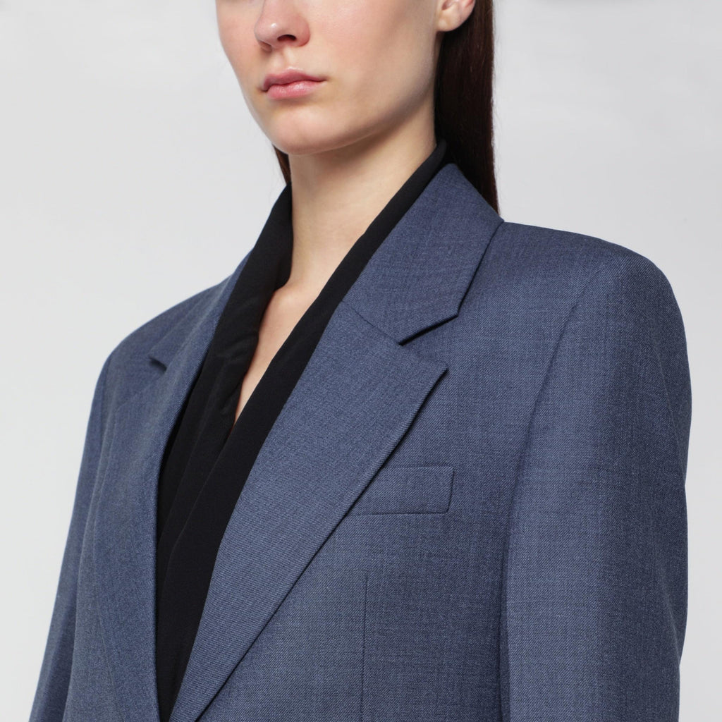 Victoria Beckham Katherine Single-Breasted Jacket In Blue Melange Wool Blend Women