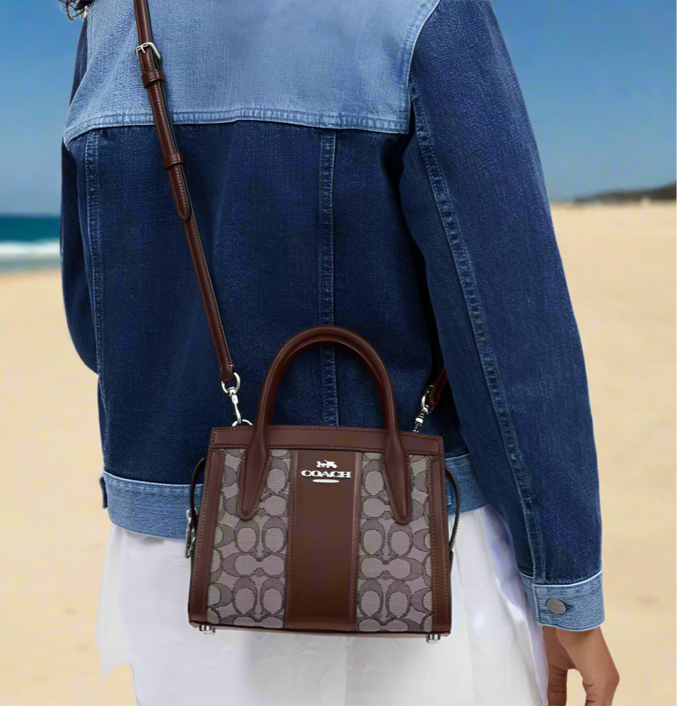 NWT Coach Andrea Carryall Bag In Signature Jacquard & Leather