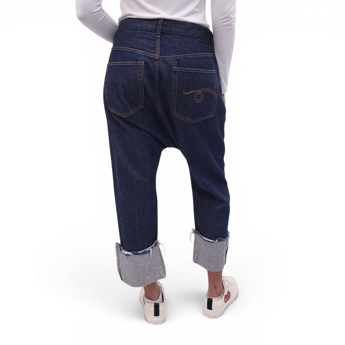 R13 DARK WASH 'TAILORED DROP' CUFFED JEANS - SIZE 30