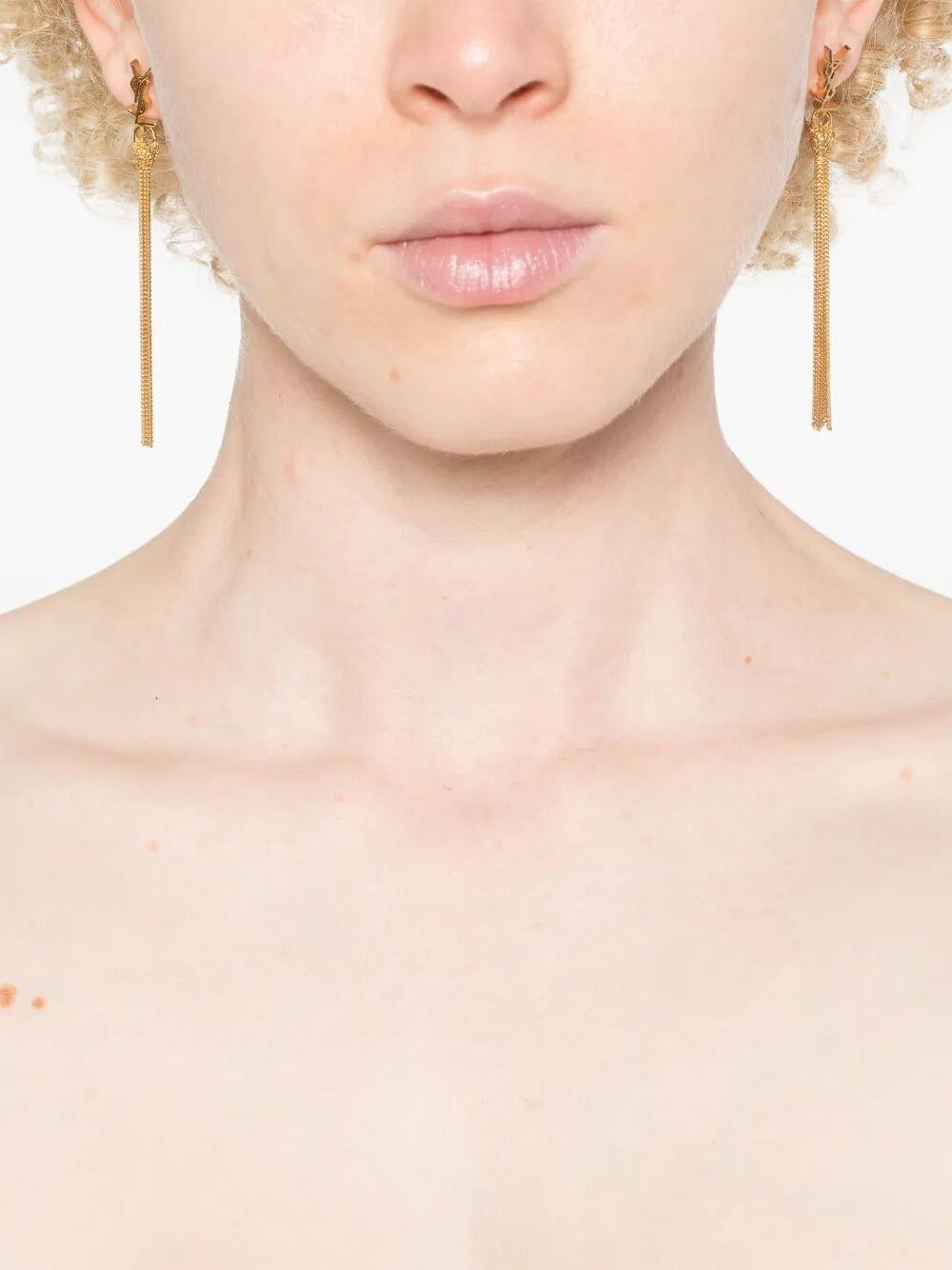 Saint Laurent Women Cassandre Tassel Metal Earrings