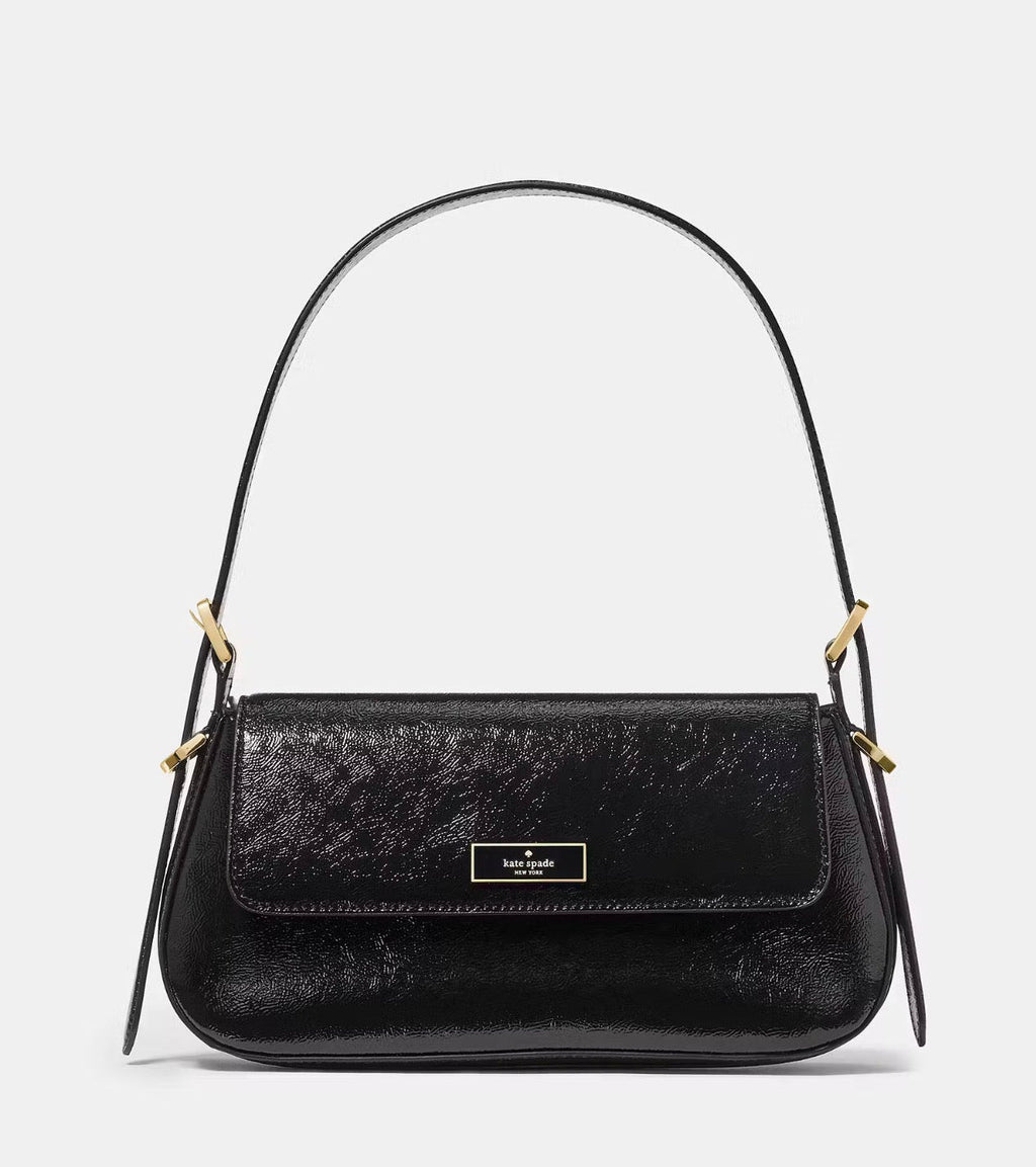 NWT Kate Spade Bridget Crinkle Patent Small Flap Shoulder Bag Black