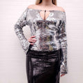 16ARLINGTON  SILVER SEQUIN BLOUSE - SIZE 14 UK (US 10)