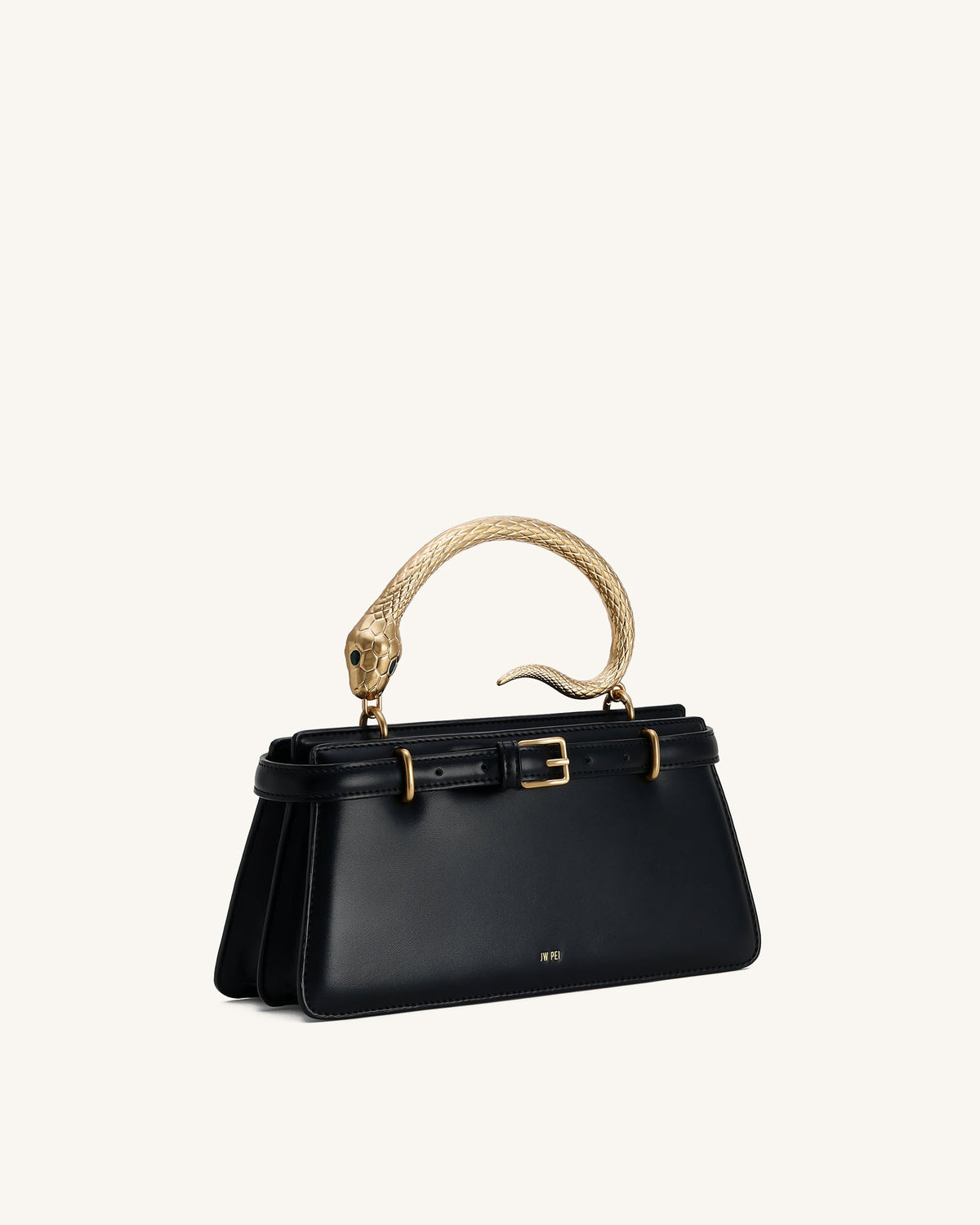 Elena Snake Handle Top Handle Bag - Black