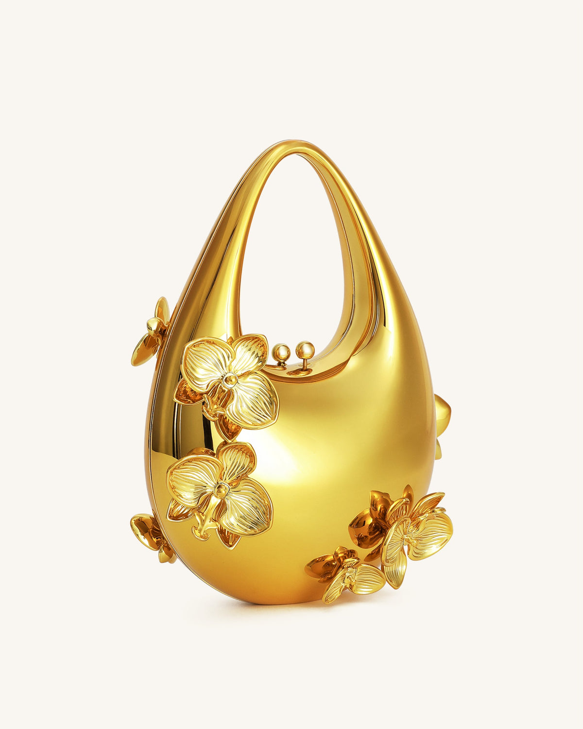 Lydia Floral Embellished Handbag - Gold
