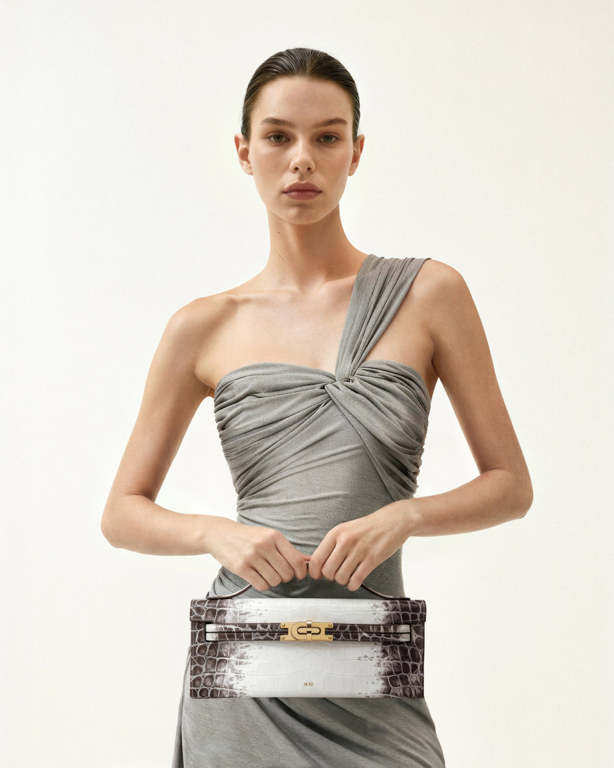 Bria Structured Top Handle Bag - White Croc