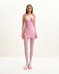 Elaina Pink Rosette Applique Mini Dress-Pink