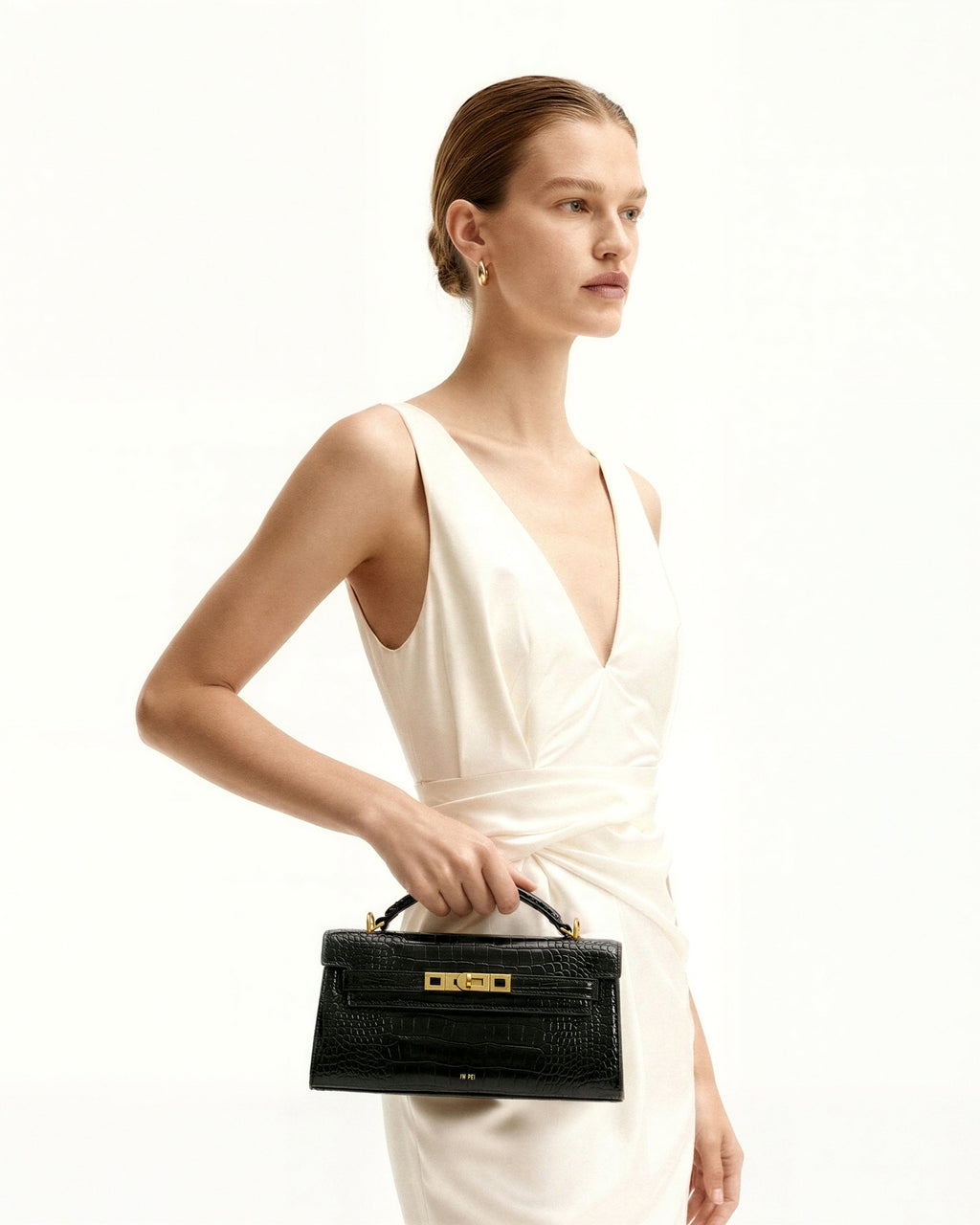 Noor Top Handle Bag - Black Croc