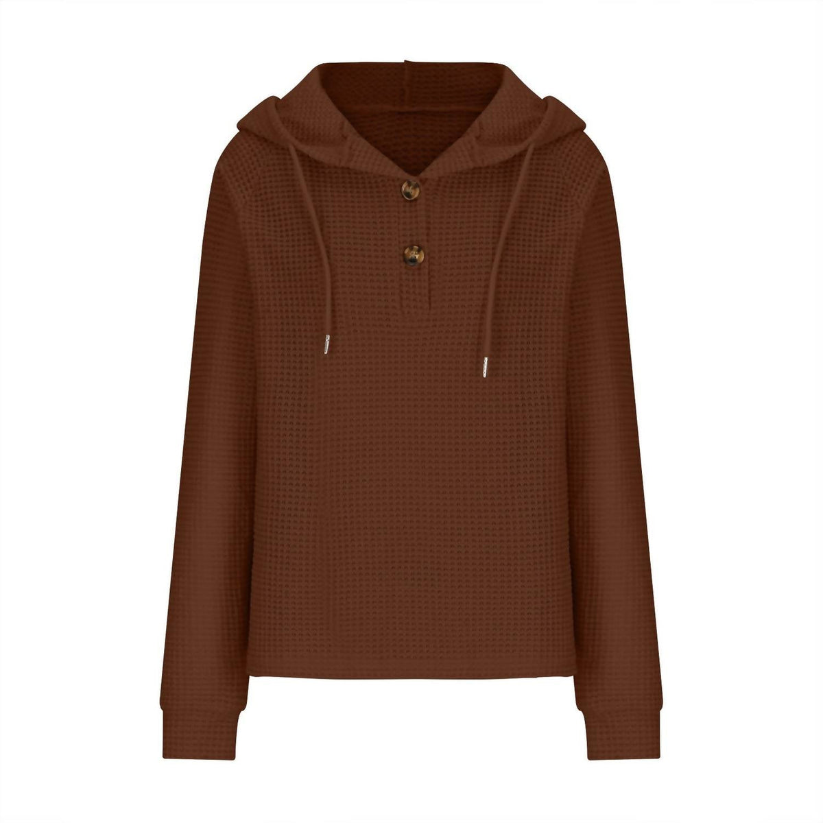 Waffle Button-Up Hoodie Pullover In Caramel