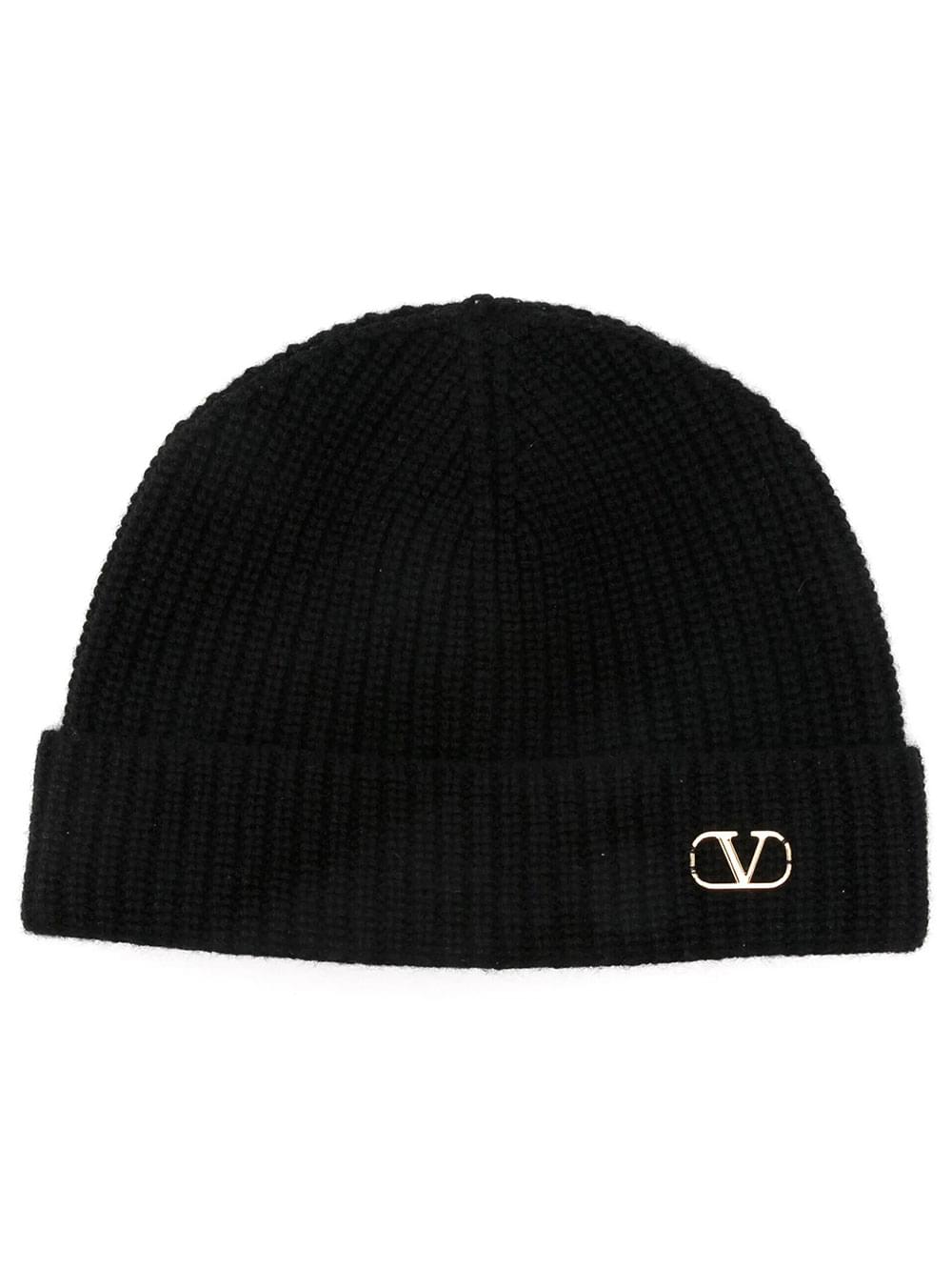 Valentino Garavani Men Beanie Knitted Vlogo Signature In Cashmere
