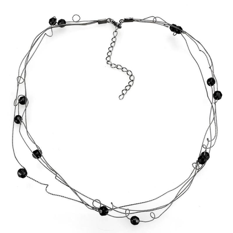 Ruthenium White Metal Necklace with Synthetic Synthetic Glass in Jet