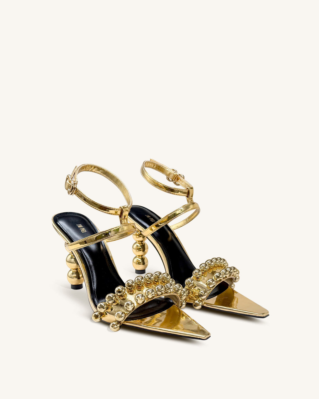 Mia Strappy High Heels With Beaded Detail - Gold