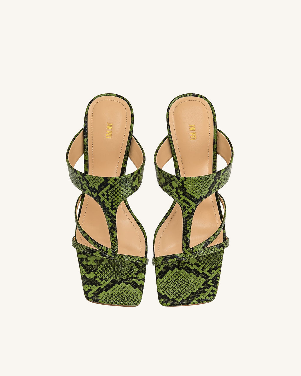 Cora Snakeskin Heeled Flip Flops - Green