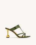 Cora Snakeskin Heeled Flip Flops - Green
