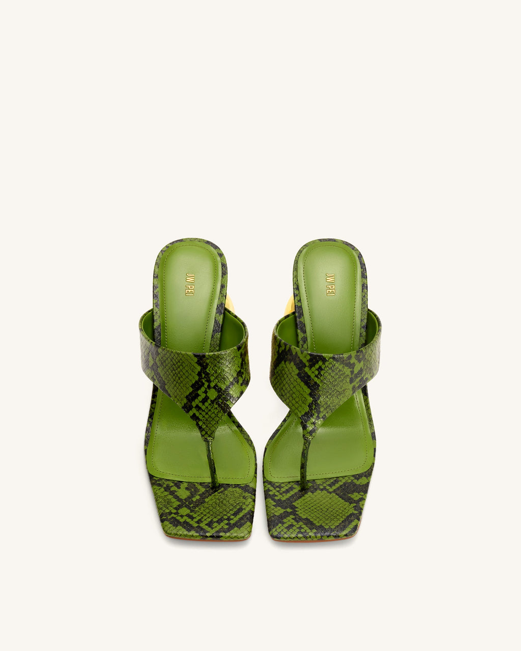 Naomi Snakeskin Heeled Flip Flops - Green