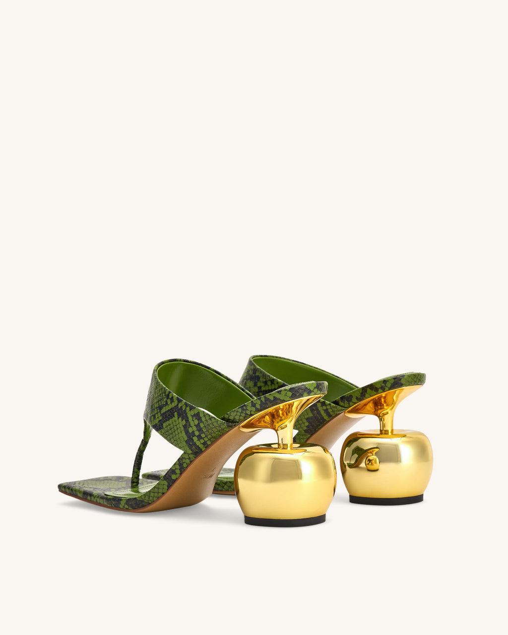 Naomi Snakeskin Heeled Flip Flops - Green
