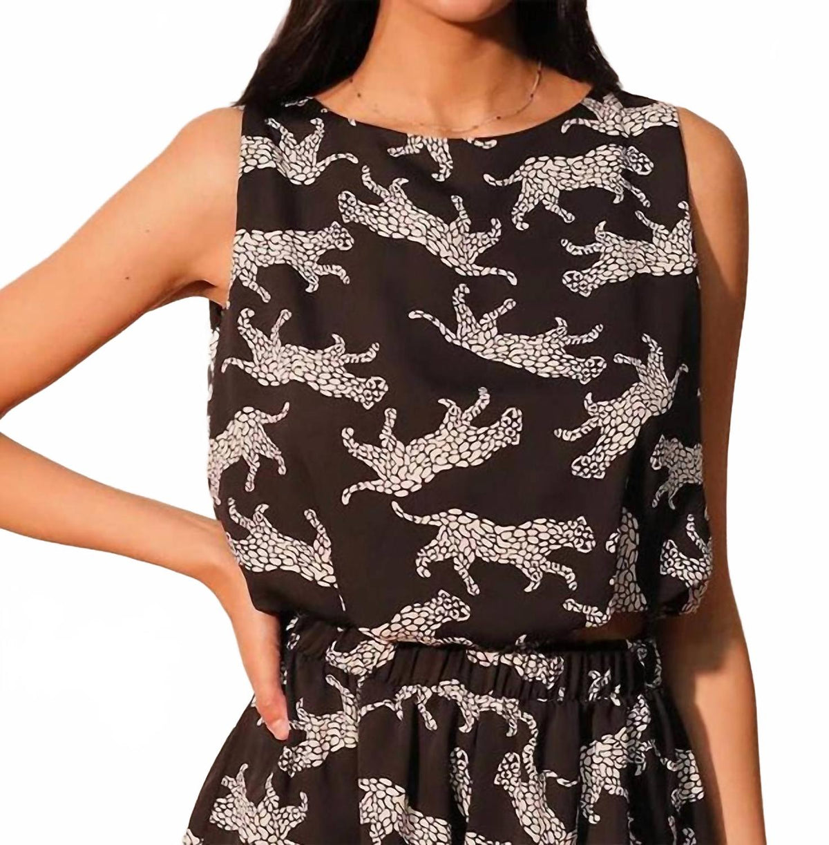 Animal Print Bubble Hem Crop Top In Black