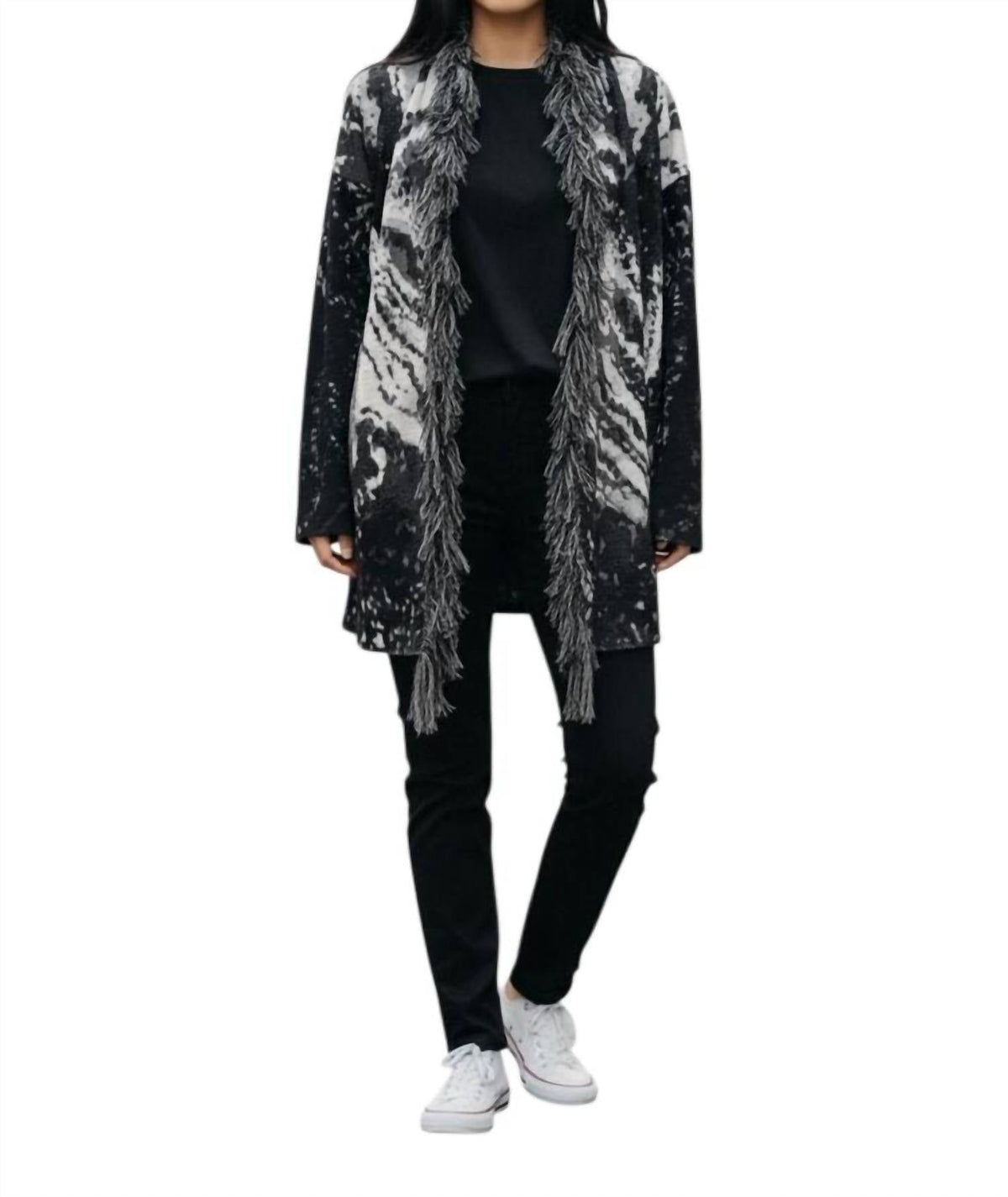 Tassel Trim Cardigan In Black
