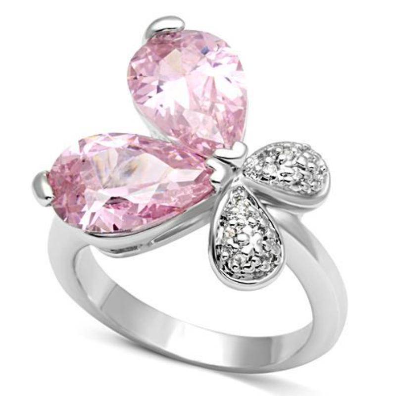 Rhodium Brass Ring with AAA Grade CZ in Rose