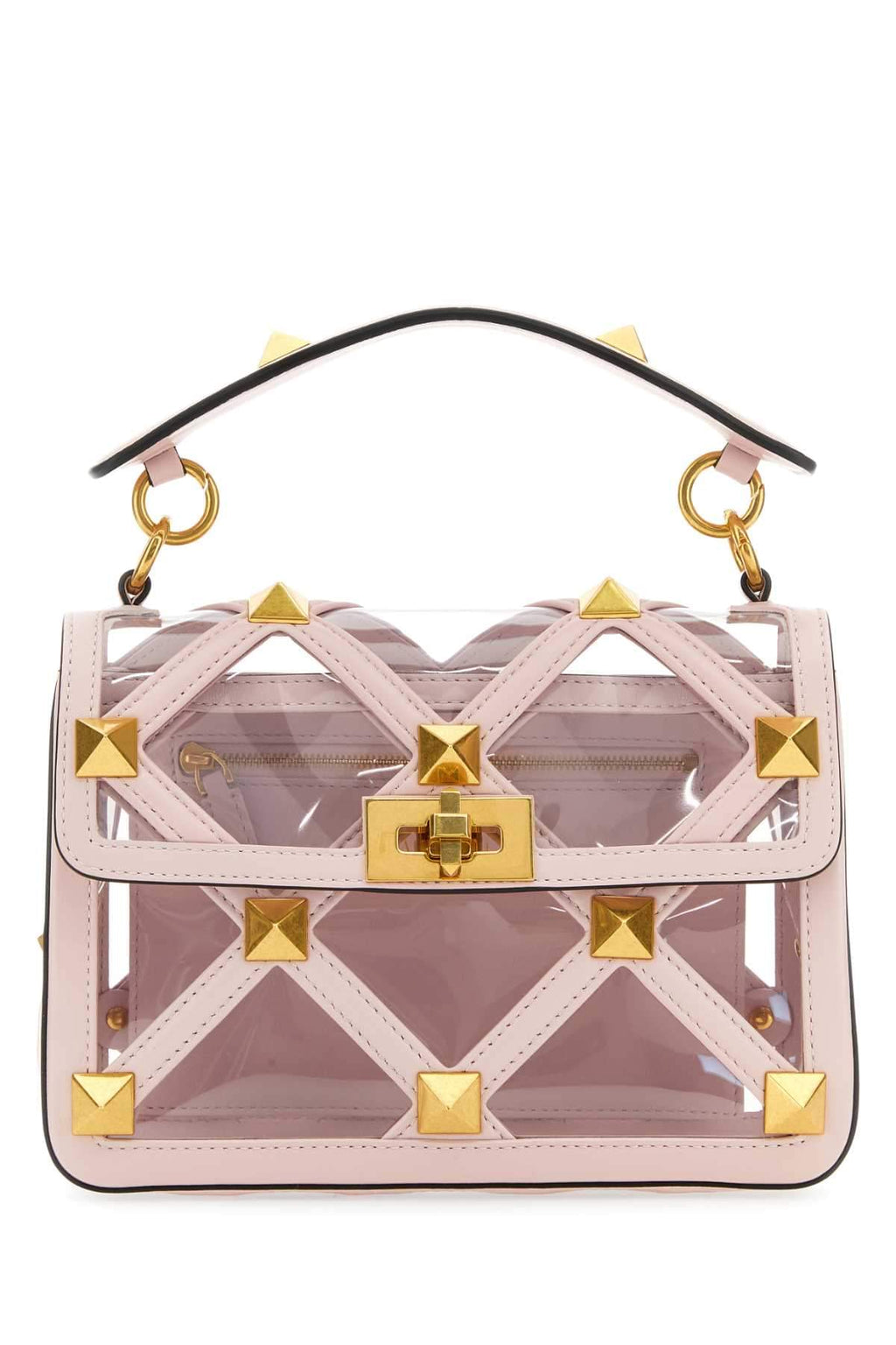 Valentino Garavani Women Pastel Pink Polymeric Material And Leather Medium Roman Stud Handbag