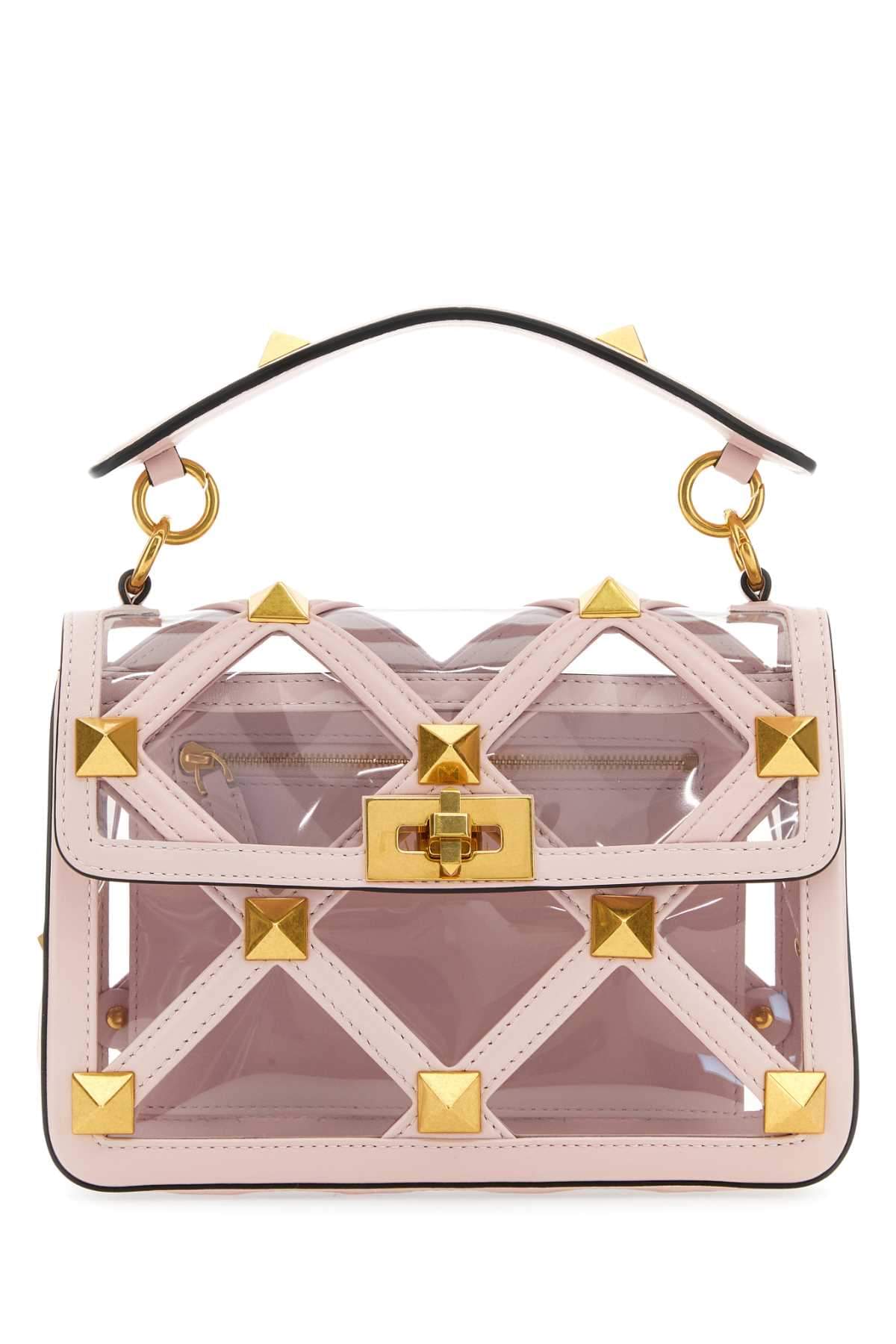 Valentino Garavani Women Pastel Pink Polymeric Material And Leather Medium Roman Stud Handbag