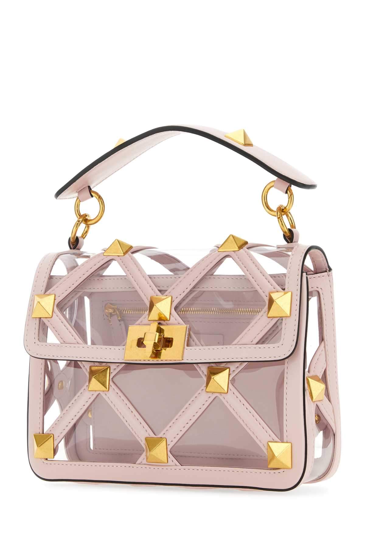 Valentino Garavani Women Pastel Pink Polymeric Material And Leather Medium Roman Stud Handbag