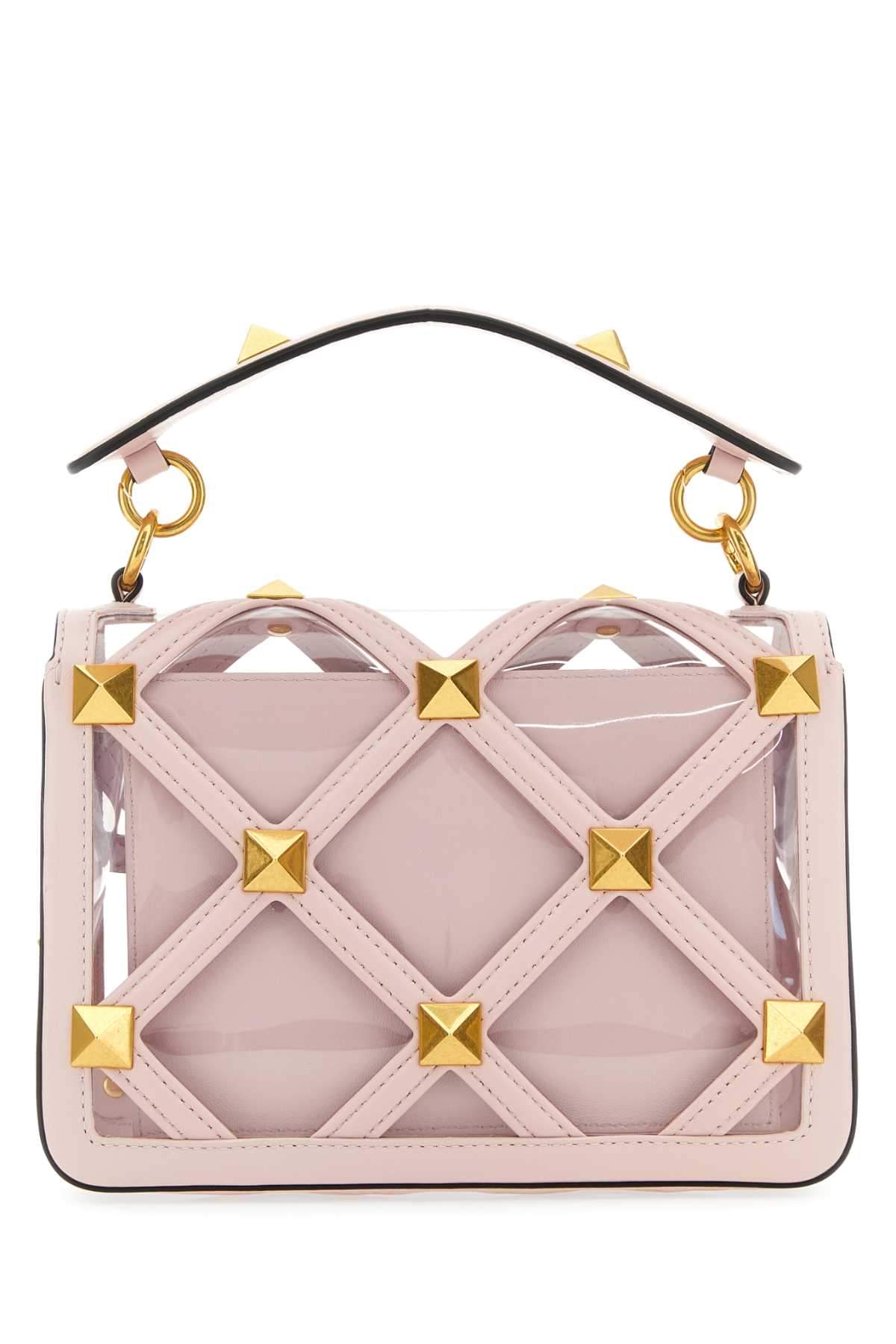 Valentino Garavani Women Pastel Pink Polymeric Material And Leather Medium Roman Stud Handbag
