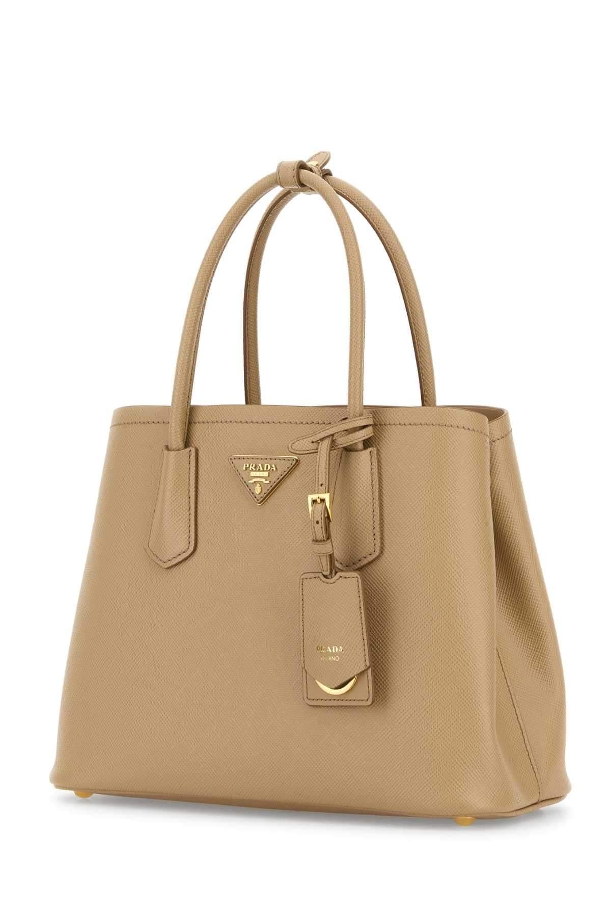 Prada Women Sand Leather Small Double Handbag