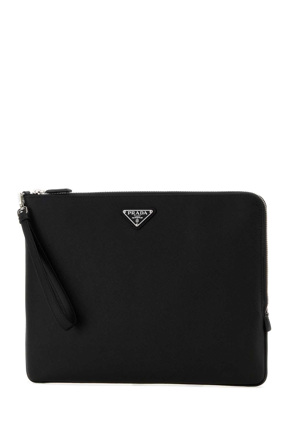 Prada Men Black Leather Clutch