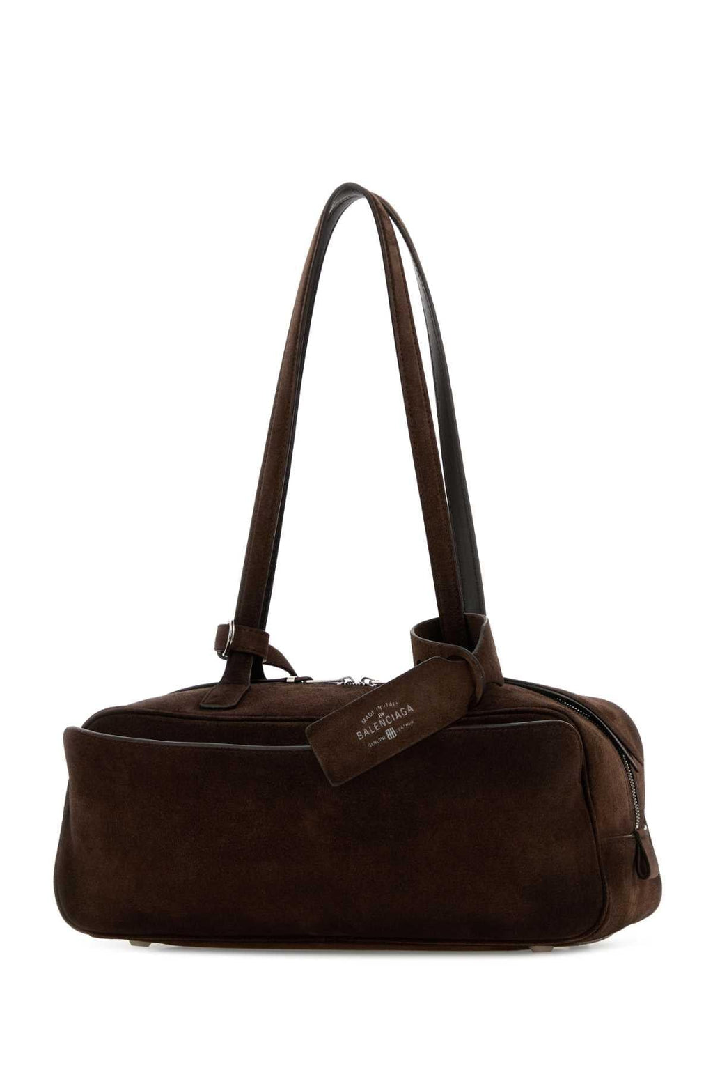 Balenciaga Women Dark Brown Suede Small Carrie Shoulder Bag