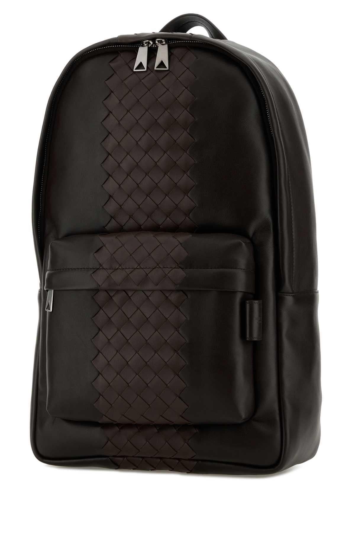 Bottega Veneta Men Dark Brown Leather Backpack