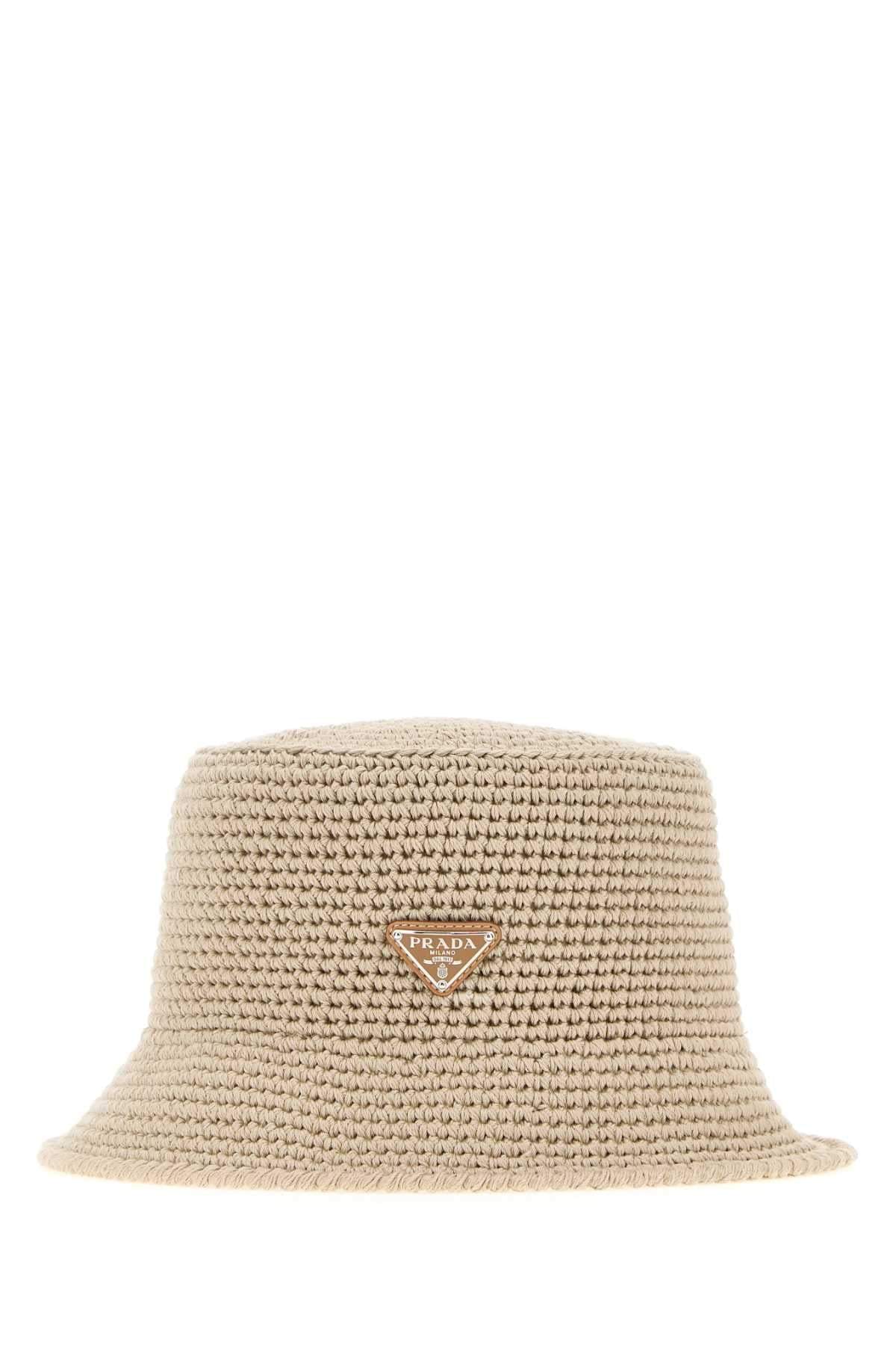 Prada Men Sand Crochet Bucket Hat
