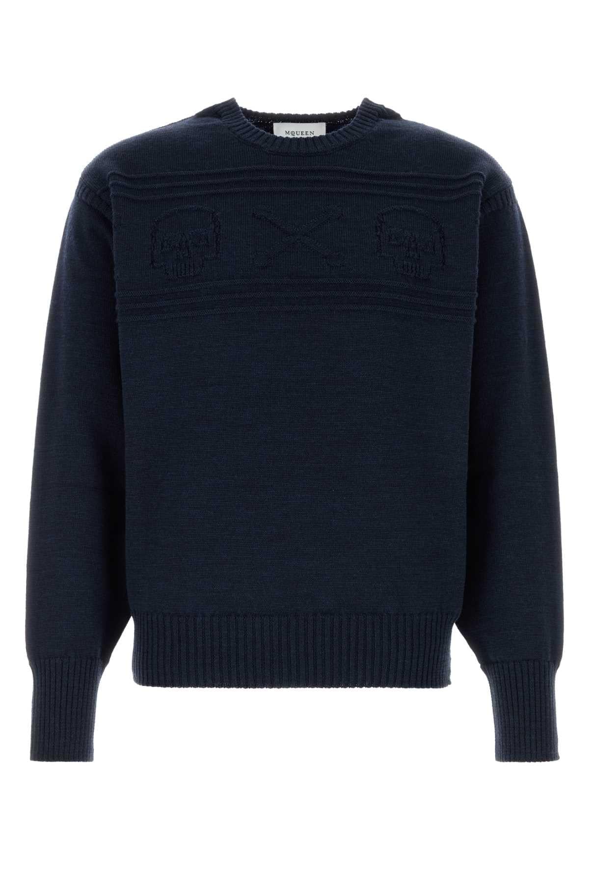 Alexander Mcqueen Men Navy Blue Wool Sweater