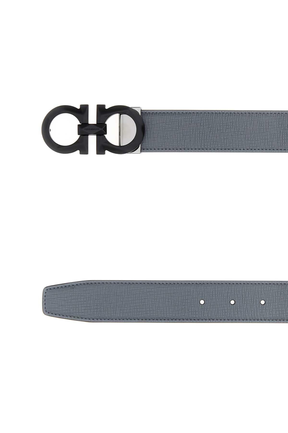 Salvatore Ferragamo Men Dark Grey Leather Reversible Belt