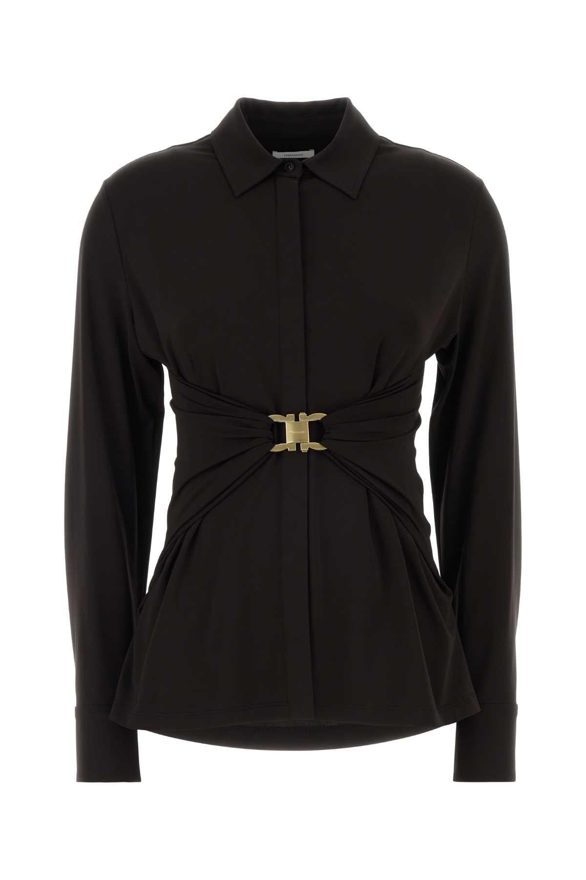 Salvatore Ferragamo Women Dark Brown Stretch Viscose Shirt