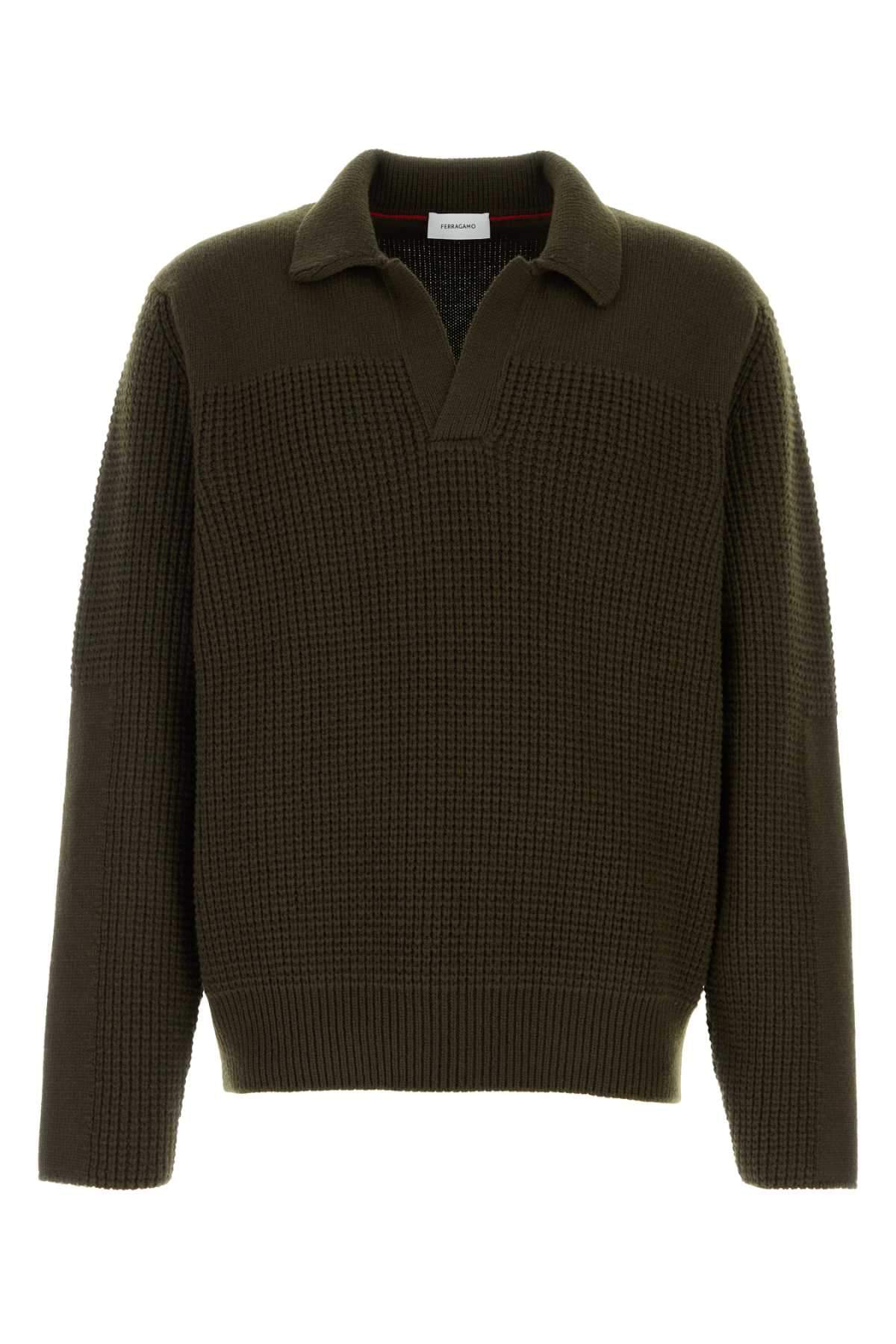 Salvatore Ferragamo Men Olive Green Wool Sweater