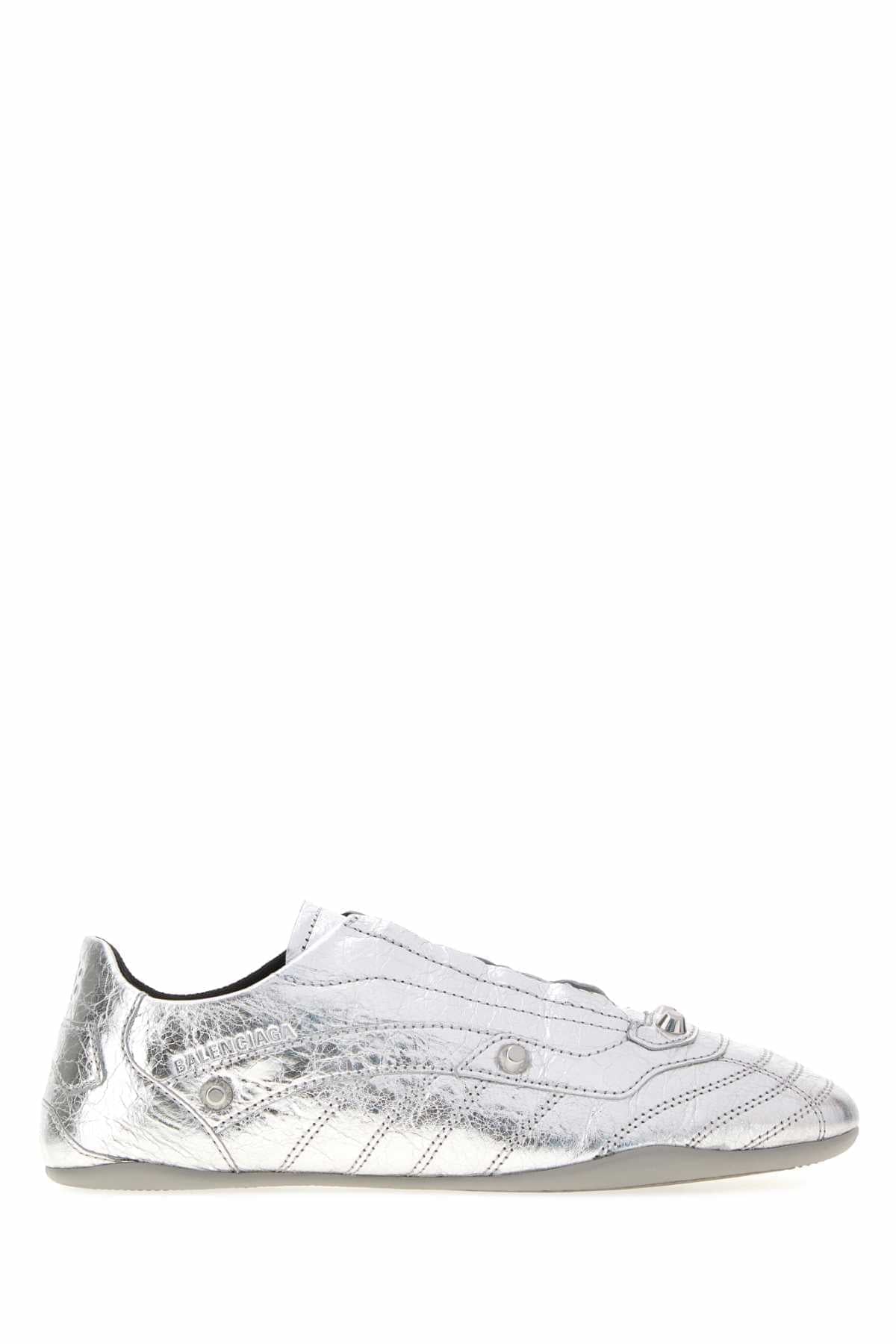 Balenciaga Women Silver Leather City Sneakers